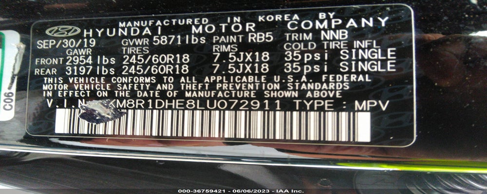 KM8R1DHE8LU072911 2020 HYUNDAI PALISADE photo no. 9