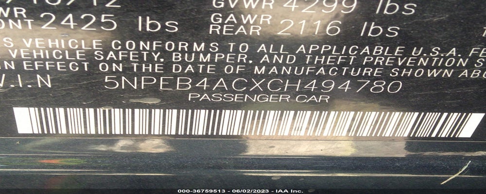 5NPEB4ACXCH494780 2012 HYUNDAI SONATA photo no. 9