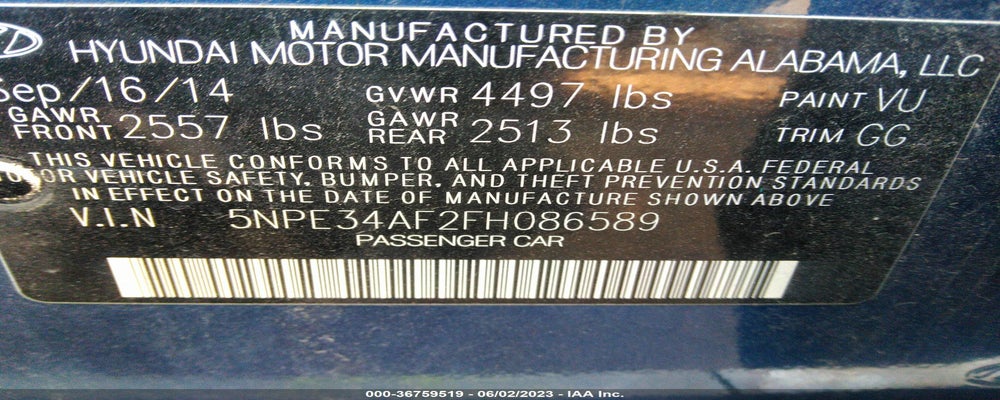 5NPE34AF2FH086589 2015 HYUNDAI SONATA photo no. 9