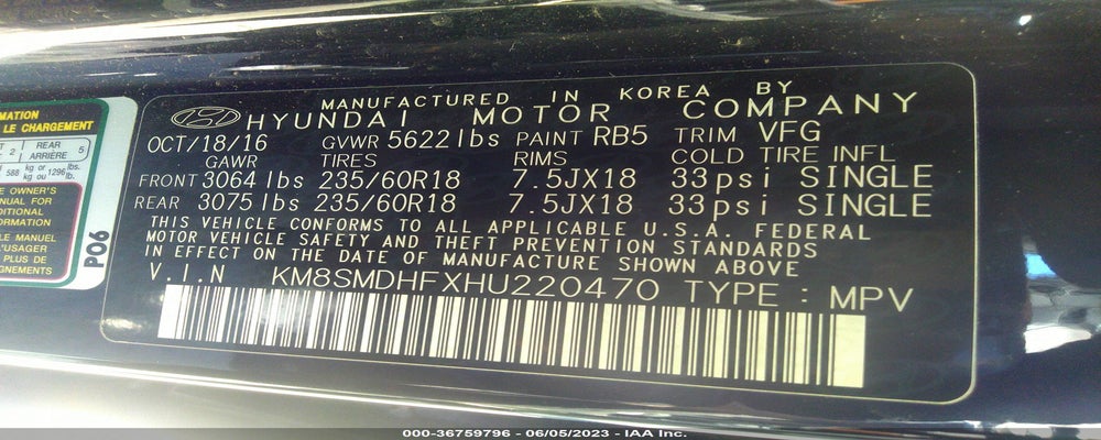 KM8SMDHFXHU220470 2017 HYUNDAI SANTA FE photo no. 9