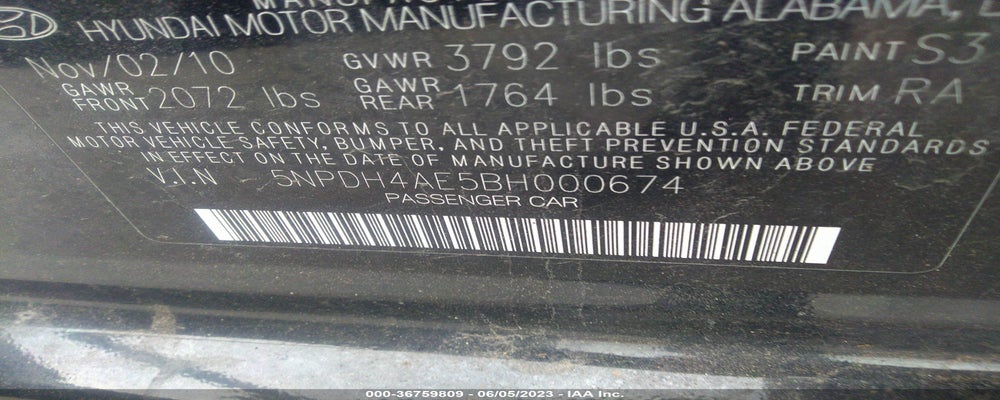 5NPDH4AE5BH000674 2011 HYUNDAI ELANTRA photo no. 9