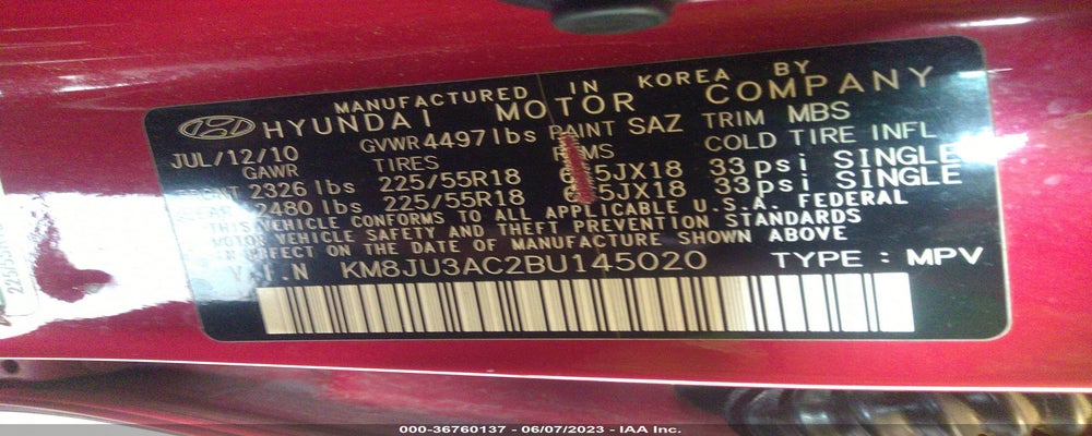 KM8JU3AC2BU145020 2011 HYUNDAI TUCSON photo no. 9