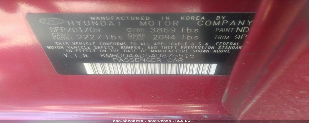 KMHDU4AD5AU875515 2010 HYUNDAI ELANTRA photo no. 9