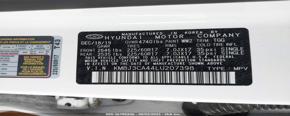 KM8J3CA44LU207398 2020 HYUNDAI TUCSON photo no. 9