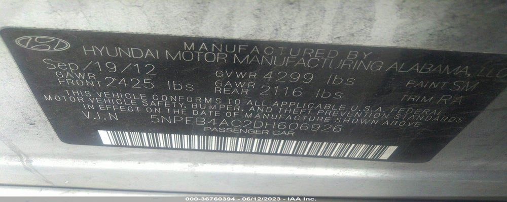 5NPEB4AC2DH606926 2013 HYUNDAI SONATA photo no. 9