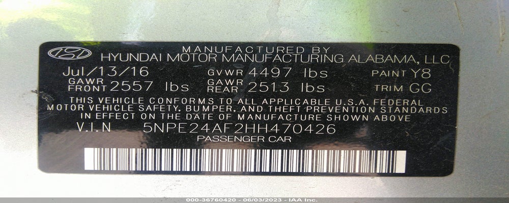 5NPE24AF2HH470426 2017 HYUNDAI SONATA photo no. 9