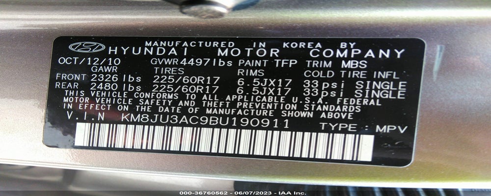 KM8JU3AC9BU190911 2011 HYUNDAI TUCSON photo no. 9