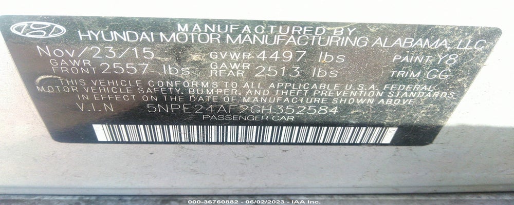 5NPE24AF2GH352584 2016 HYUNDAI SONATA photo no. 9