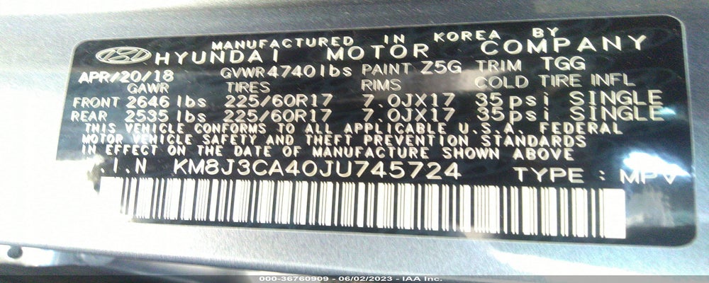 KM8J3CA40JU745724 2018 HYUNDAI TUCSON photo no. 9