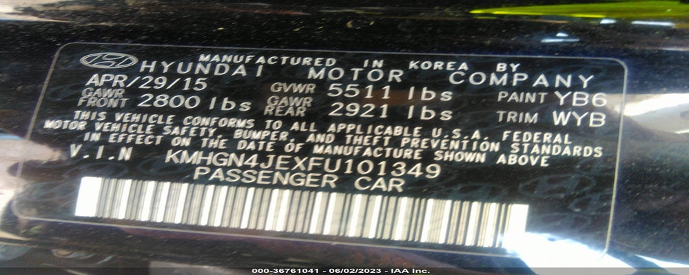 KMHGN4JEXFU101349 2015 HYUNDAI GENESIS photo no. 9