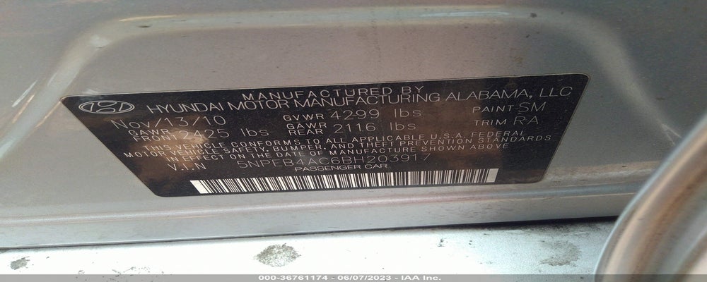 5NPEB4AC6BH203917 2011 HYUNDAI SONATA photo no. 9
