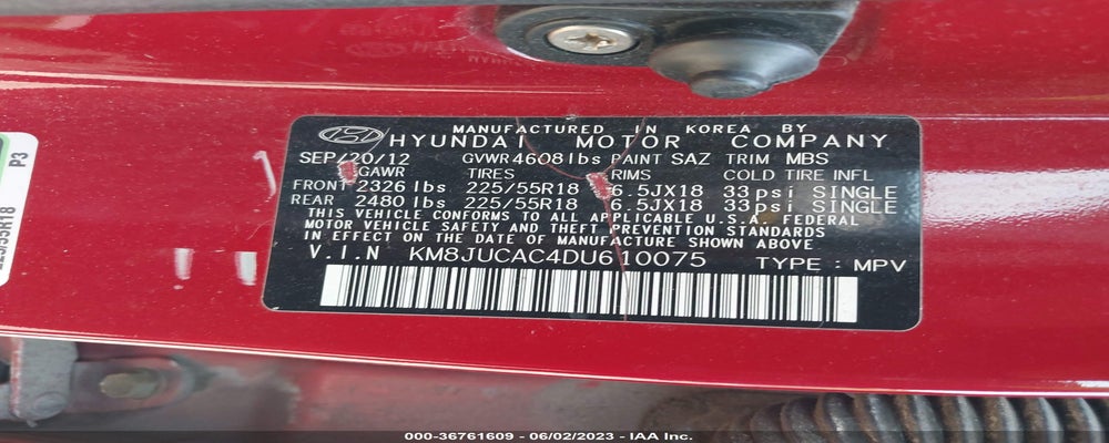KM8JUCAC4DU610075 2013 HYUNDAI TUCSON photo no. 9