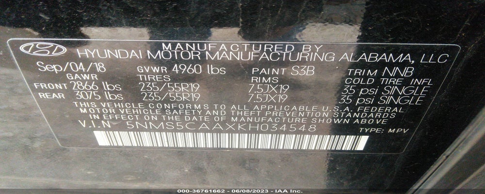 5NMS5CAAXKH034548 2019 HYUNDAI SANTA FE photo no. 9
