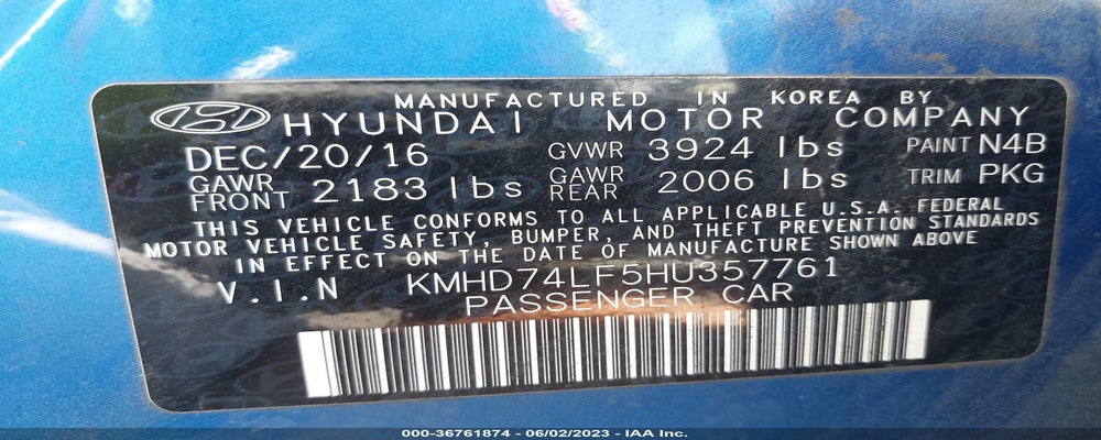 KMHD74LF5HU357761 2017 HYUNDAI ELANTRA photo no. 9