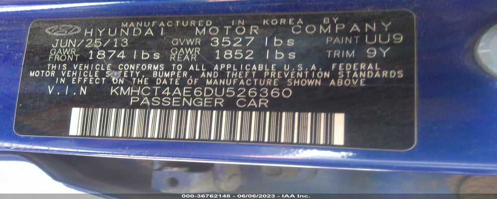 KMHCT4AE6DU526360 2013 HYUNDAI ACCENT photo no. 9