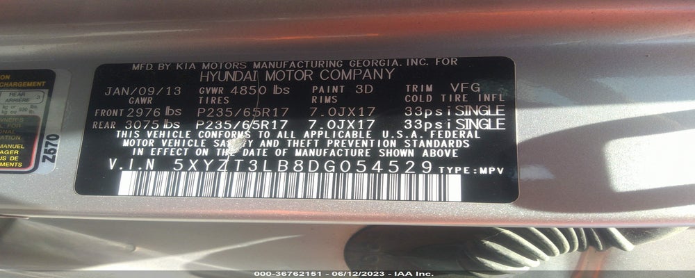 5XYZT3LB8DG054529 2013 HYUNDAI SANTA FE photo no. 9