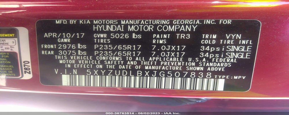 5XYZUDLBXJG507838 2018 HYUNDAI SANTA FE SPORT photo no. 9