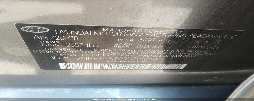 5NPE24AF0JH705766 2018 HYUNDAI SONATA photo no. 9