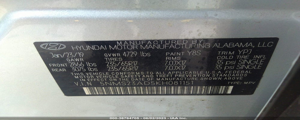 5NMS23AD5KH081151 2019 HYUNDAI SANTA FE photo no. 9