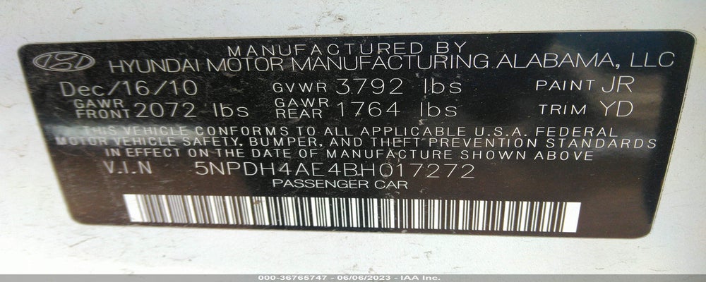 5NPDH4AE4BH017272 2011 HYUNDAI ELANTRA photo no. 9