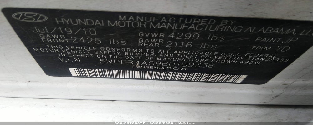 5NPEB4AC9BH109336 2011 HYUNDAI SONATA photo no. 9