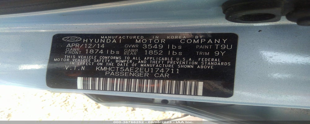 KMHCT5AE2EU174711 2014 HYUNDAI ACCENT photo no. 9