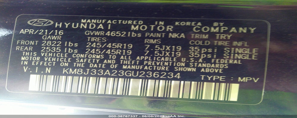 KM8J33A23GU236234 2016 HYUNDAI TUCSON photo no. 9