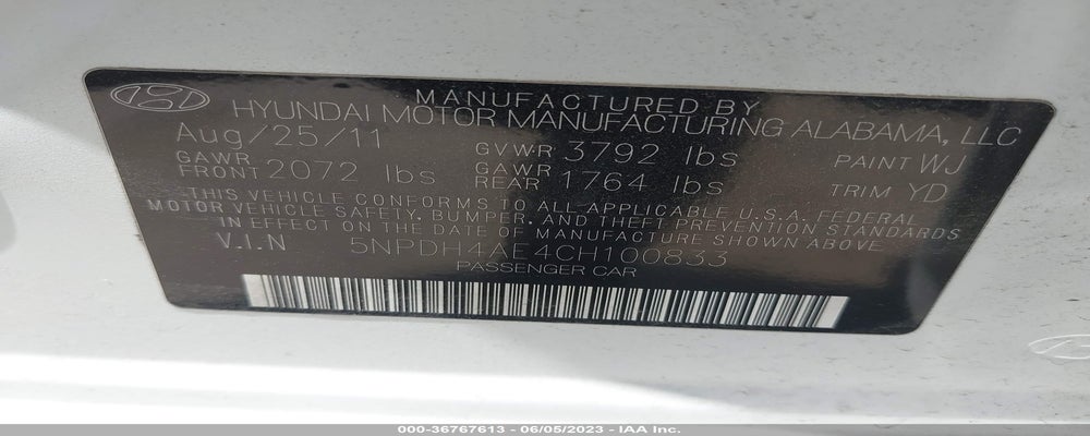 5NPDH4AE4CH100833 2012 HYUNDAI ELANTRA photo no. 9