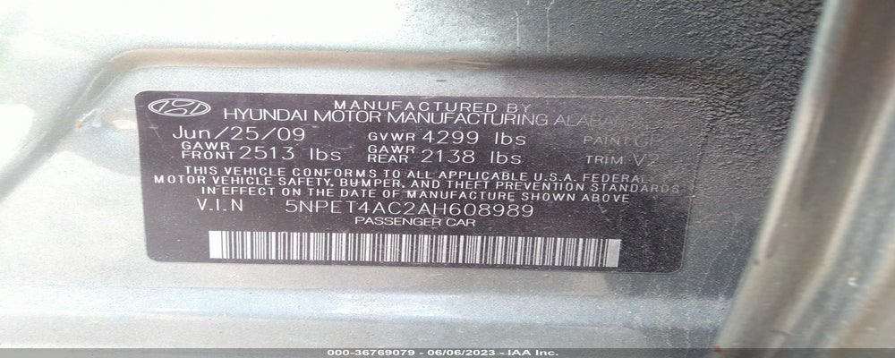 5NPET4AC2AH608989 2010 HYUNDAI SONATA photo no. 9