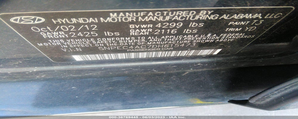 5NPEC4AC7DH615473 2013 HYUNDAI SONATA photo no. 9