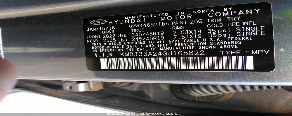 KM8J33A24GU165822 2016 HYUNDAI TUCSON photo no. 9