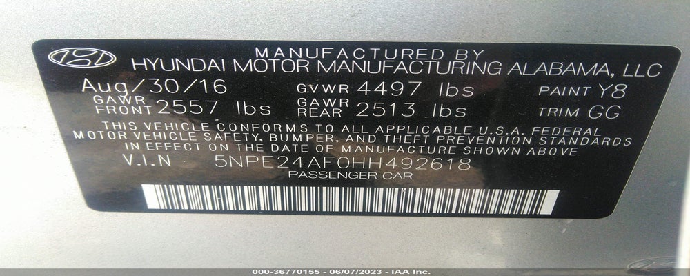 5NPE24AF0HH492618 2017 HYUNDAI SONATA photo no. 9
