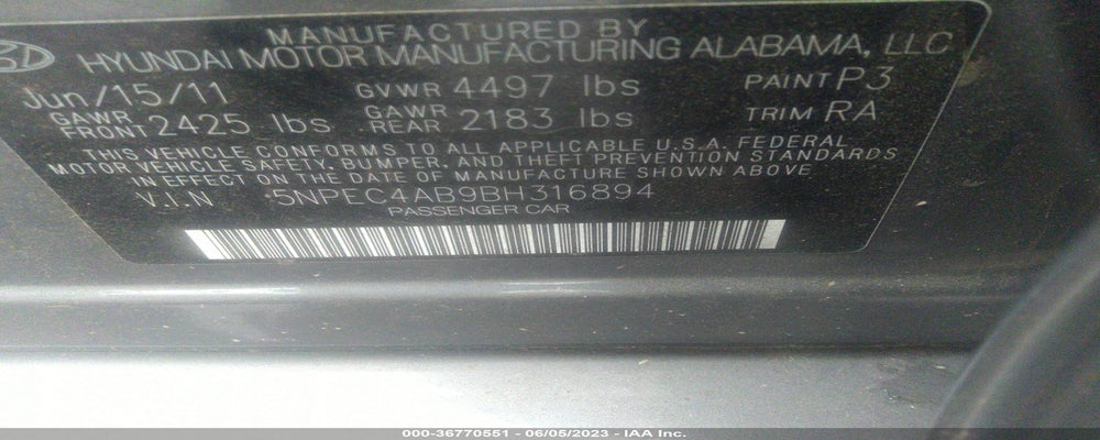5NPEC4AB9BH316894 2011 HYUNDAI SONATA photo no. 9