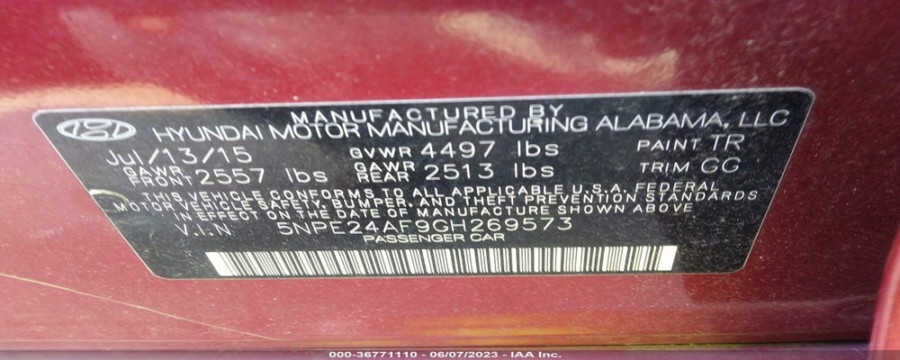 5NPE24AF9GH269573 2016 HYUNDAI SONATA photo no. 9