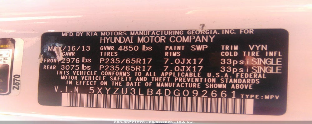 5XYZU3LB4DG092661 2013 HYUNDAI SANTA FE photo no. 9
