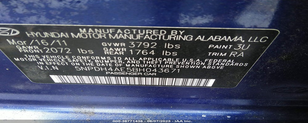 5NPDH4AE5BH043671 2011 HYUNDAI ELANTRA photo no. 9