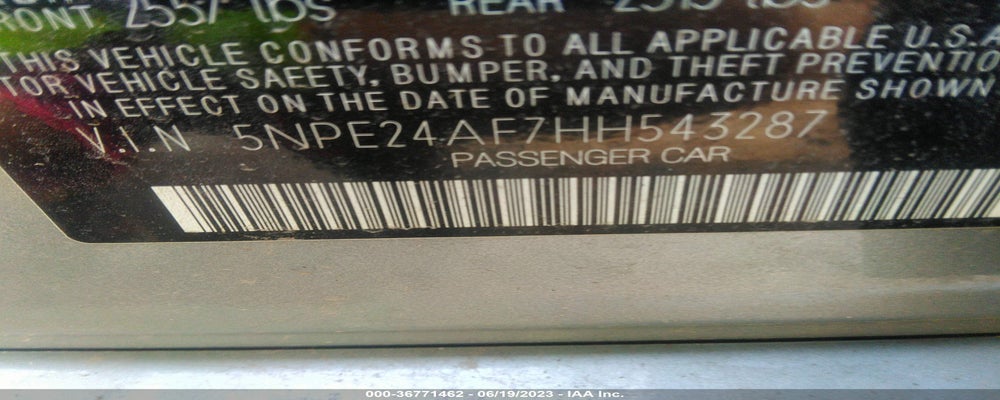 5NPE24AF7HH543287 2017 HYUNDAI SONATA photo no. 9