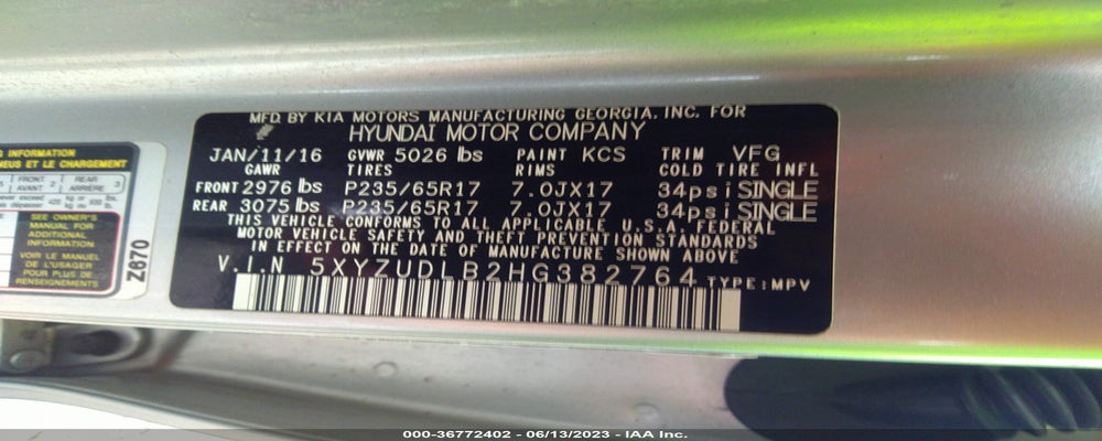 5XYZUDLB2HG382764 2017 HYUNDAI SANTA FE SPORT photo no. 9