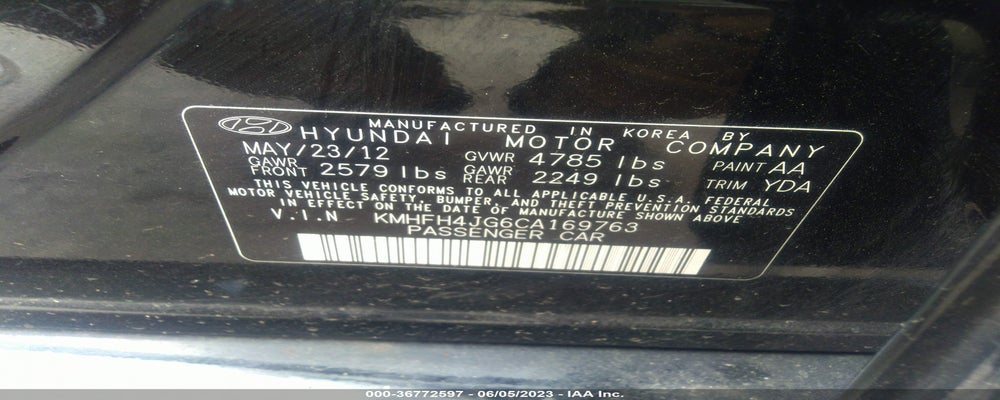 KMHFH4JG6CA169763 2012 HYUNDAI AZERA photo no. 9