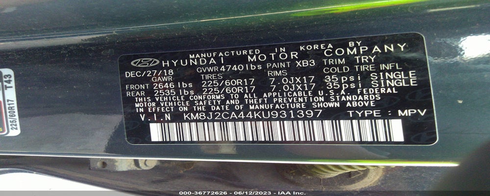 KM8J2CA44KU931397 2019 HYUNDAI TUCSON photo no. 9