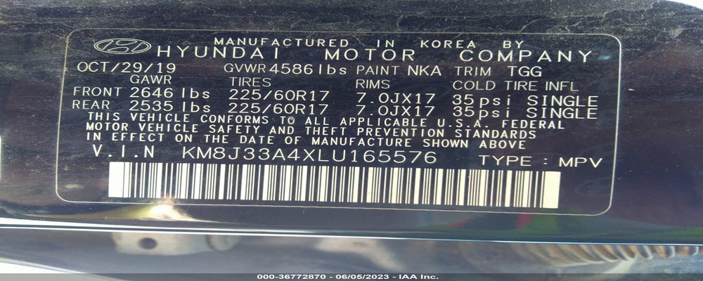 KM8J33A4XLU165576 2020 HYUNDAI TUCSON photo no. 9