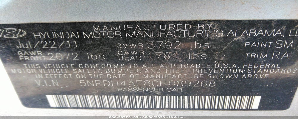 5NPDH4AE8CH089268 2012 HYUNDAI ELANTRA photo no. 9