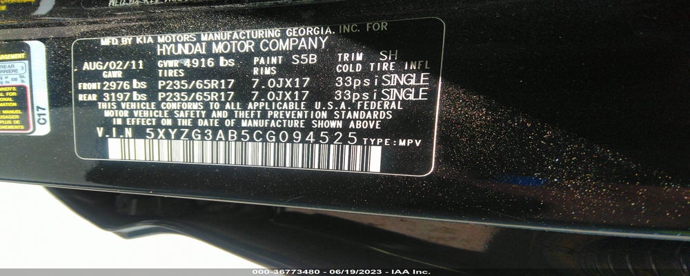 5XYZG3AB5CG094525 2012 HYUNDAI SANTA FE photo no. 9