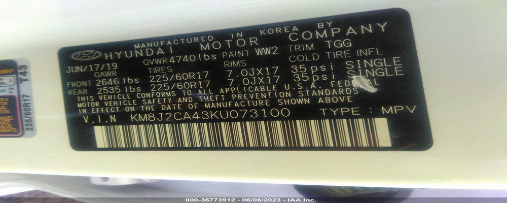 KM8J2CA43KU073100 2019 HYUNDAI TUCSON photo no. 9