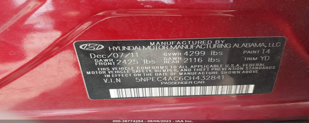 5NPEC4AC6CH432841 2012 HYUNDAI SONATA photo no. 9