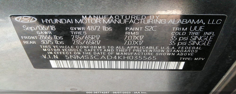 5NMS3CAD4KH035565 2019 HYUNDAI SANTA FE photo no. 9