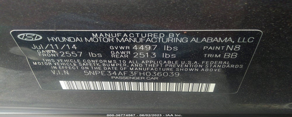 5NPE34AF3FH036039 2015 HYUNDAI SONATA photo no. 9