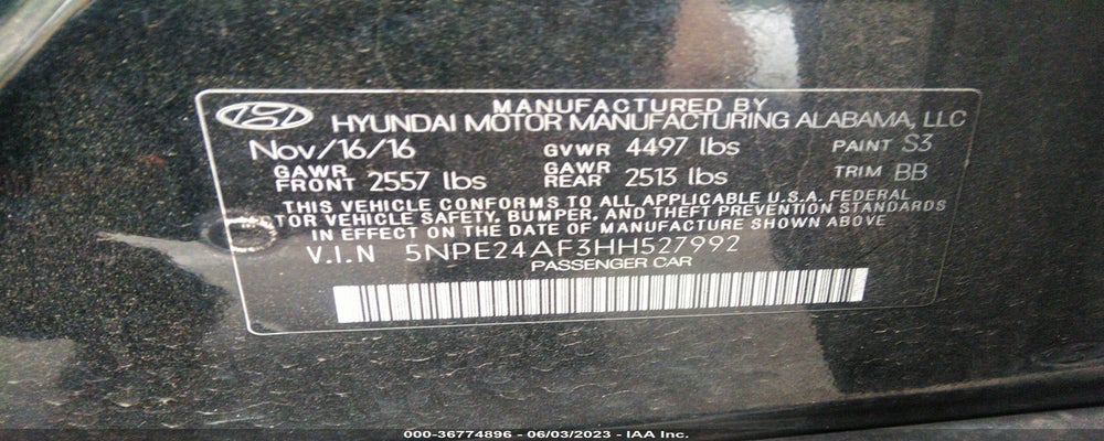 5NPE24AF3HH527992 2017 HYUNDAI SONATA photo no. 9