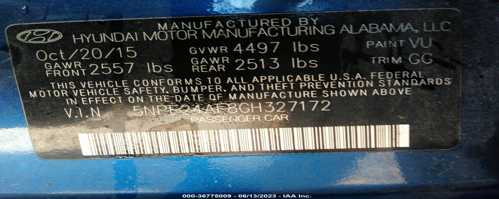 5NPE24AF8GH327172 2016 HYUNDAI SONATA photo no. 9