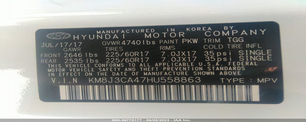 KM8J3CA47HU558863 2017 HYUNDAI TUCSON photo no. 9